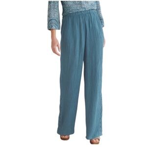 NWT Soft Surroundings Oceo Gauze Wide Leg Pants Mallard Blue size extra small